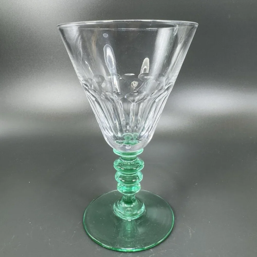 Seneca Theodule Clear Top Green Uranium Stem Optic Cut Top Goblet Cup Single VTG